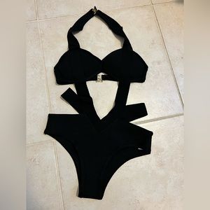 Black cutout one piece swim suit